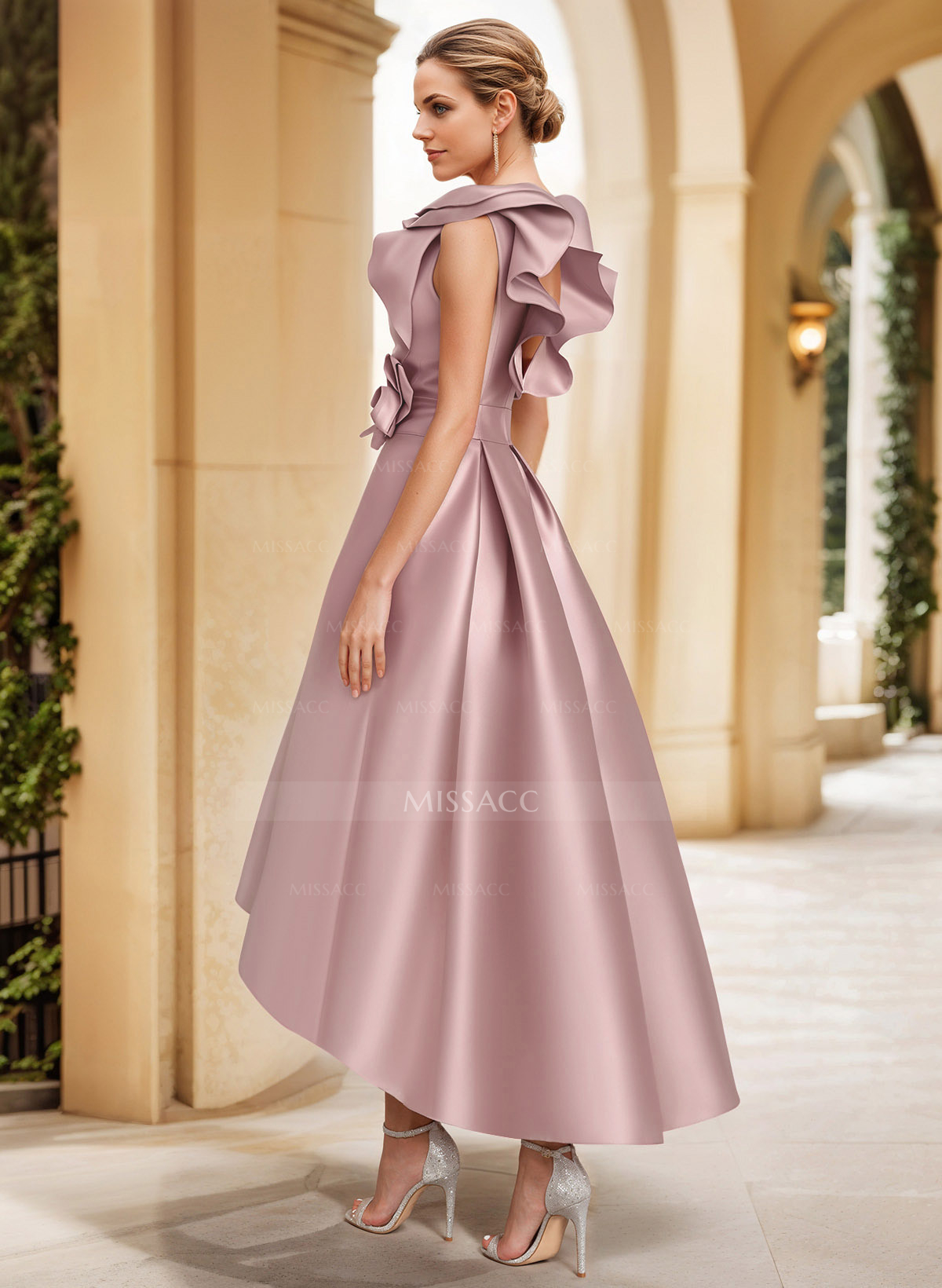 A-Line V-Neck Sleeveless Satin Mother Of The Bride Dresses With Flower(s)