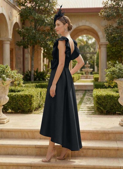 A-Line V-Neck Sleeveless Satin Mother Of The Bride Dresses With Flower(s)