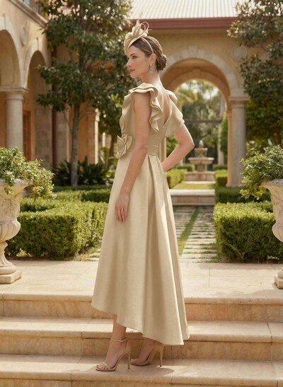 A-Line V-Neck Sleeveless Satin Mother Of The Bride Dresses With Flower(s)