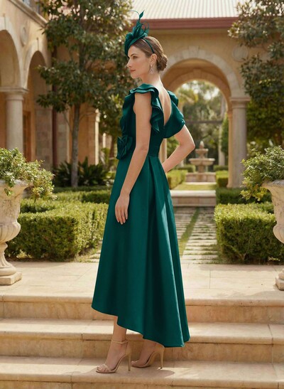 A-Line V-Neck Sleeveless Satin Mother Of The Bride Dresses With Flower(s)