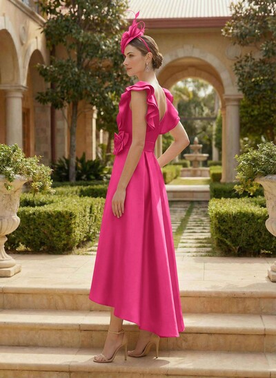 A-Line V-Neck Sleeveless Satin Mother Of The Bride Dresses With Flower(s)