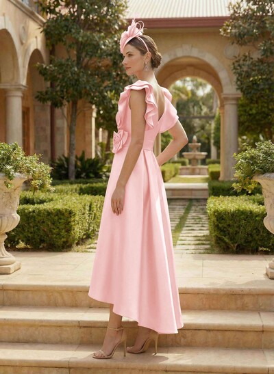 A-Line V-Neck Sleeveless Satin Mother Of The Bride Dresses With Flower(s)