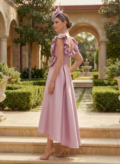 A-Line V-Neck Sleeveless Satin Mother Of The Bride Dresses With Flower(s)
