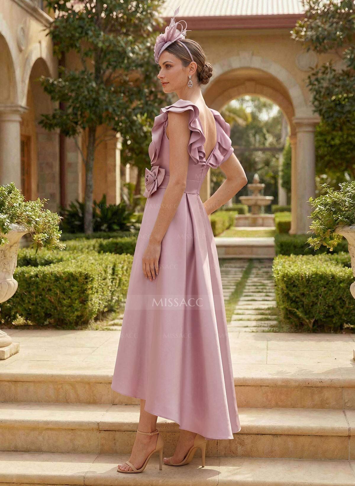 A-Line V-Neck Sleeveless Satin Mother Of The Bride Dresses With Flower(s)