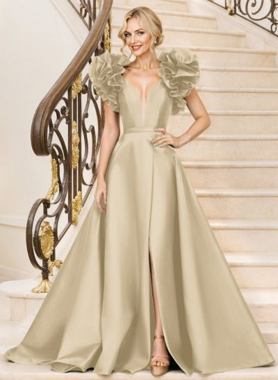 A-Line Satin Mother Of The Bride Dresses With Cascading Ruffles