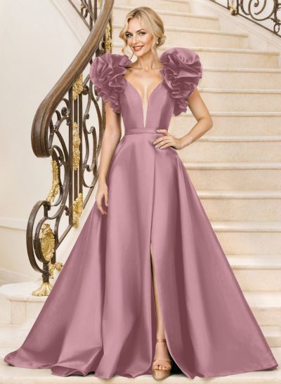 A-Line Satin Mother Of The Bride Dresses With Cascading Ruffles