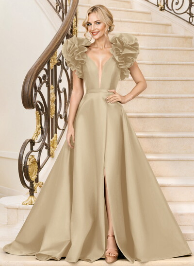 A-Line Satin Mother Of The Bride Dresses With Cascading Ruffles
