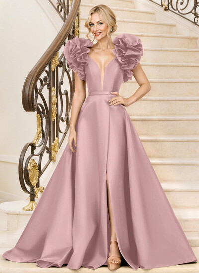 A-Line Satin Mother Of The Bride Dresses With Cascading Ruffles