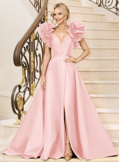 A-Line Satin Mother Of The Bride Dresses With Cascading Ruffles