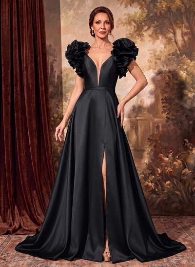 A-Line Satin Mother Of The Bride Dresses With Cascading Ruffles