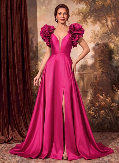 A-Line Satin Mother Of The Bride Dresses With Cascading Ruffles
