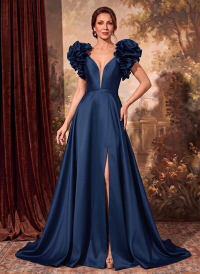 A-Line Satin Mother Of The Bride Dresses With Cascading Ruffles