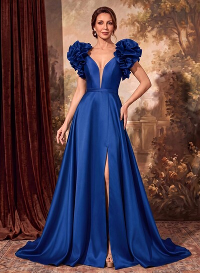 A-Line Satin Mother Of The Bride Dresses With Cascading Ruffles