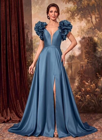 A-Line Satin Mother Of The Bride Dresses With Cascading Ruffles