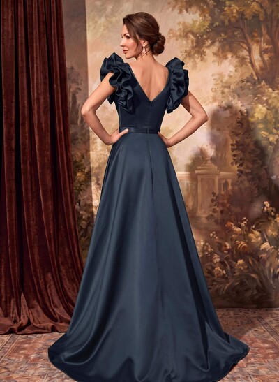 A-Line Satin Mother Of The Bride Dresses With Cascading Ruffles