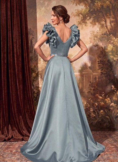 A-Line Satin Mother Of The Bride Dresses With Cascading Ruffles