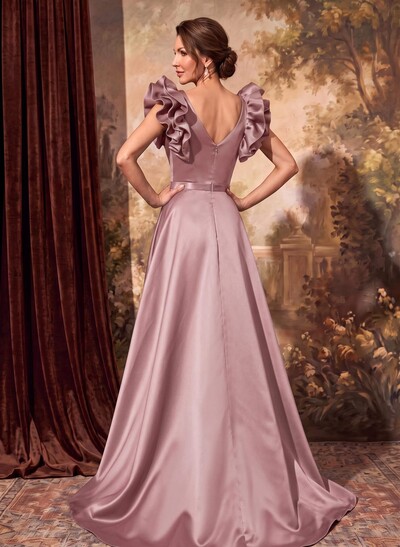 A-Line Satin Mother Of The Bride Dresses With Cascading Ruffles