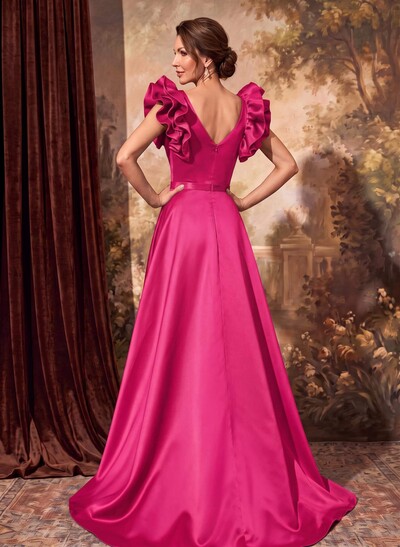 A-Line Satin Mother Of The Bride Dresses With Cascading Ruffles