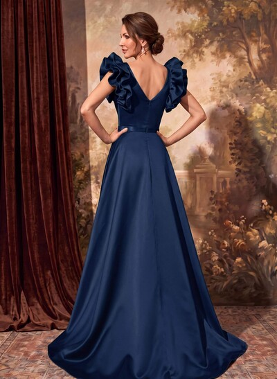 A-Line Satin Mother Of The Bride Dresses With Cascading Ruffles