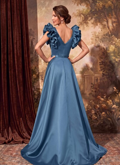 A-Line Satin Mother Of The Bride Dresses With Cascading Ruffles