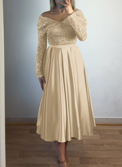 A-Line Off-The-Shoulder Silk Like Satin/Sequined Mother Of The Bride Dresses