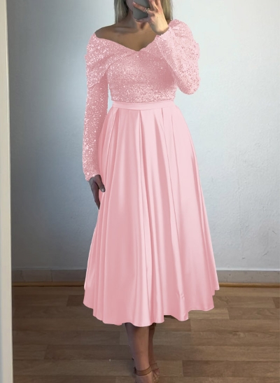 A-Line Off-The-Shoulder Silk Like Satin/Sequined Mother Of The Bride Dresses