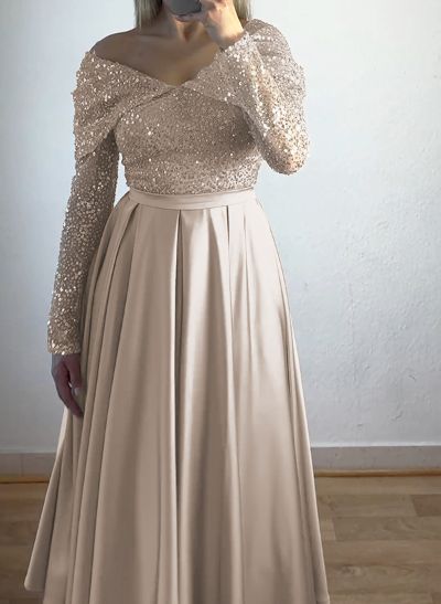 A-Line Off-The-Shoulder Silk Like Satin/Sequined Mother Of The Bride Dresses