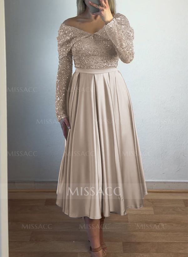 A-Line Off-The-Shoulder Silk Like Satin/Sequined Mother Of The Bride Dresses