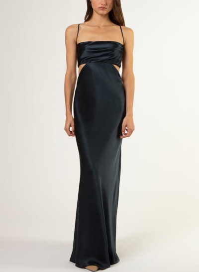 Sheath/Column Square Neckline Sleeveless Silk Like Satin Prom Dresses