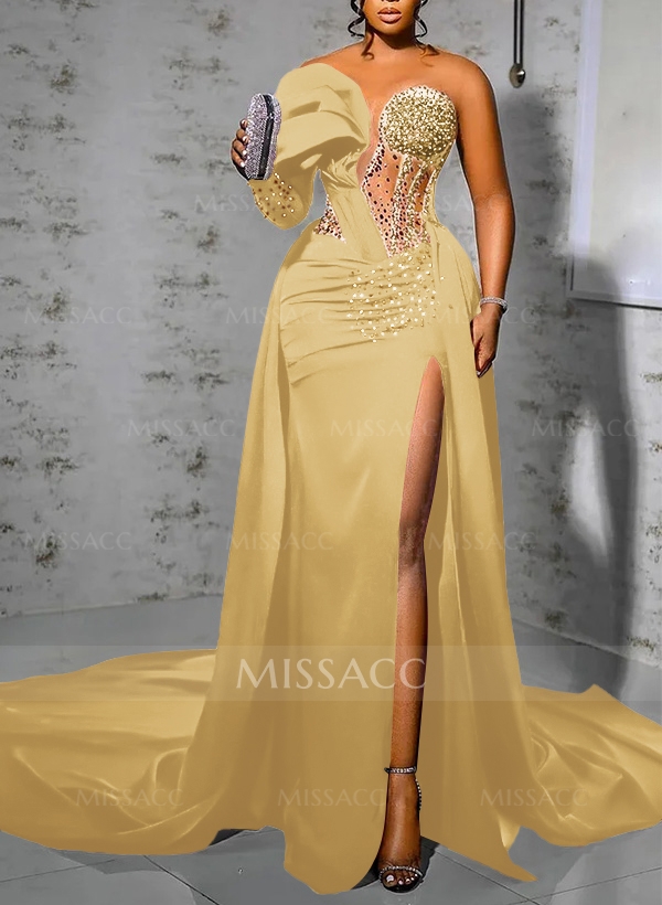 Sparkle Bejeweled Puffy One-Shoulder Mother Of The Bride