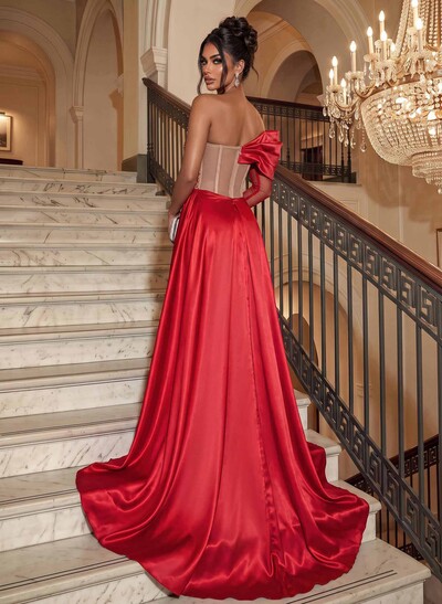 Sparkle Bejeweled Puffy One-Shoulder Mother Of The Bride Dresses With Front Slit
