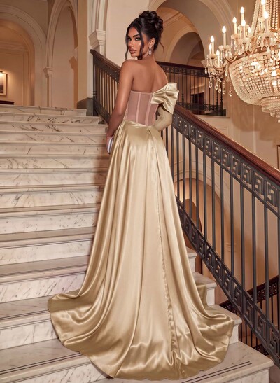 Sparkle Bejeweled Puffy One-Shoulder Mother Of The Bride Dresses With Front Slit