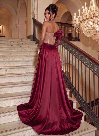 Sparkle Bejeweled Puffy One-Shoulder Mother Of The Bride Dresses With Front Slit