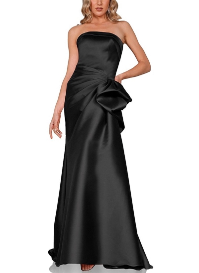 Trumpet/Mermaid Strapless Sleeveless Satin Prom Dresses With Ruffle