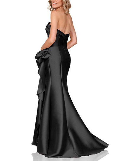 Trumpet/Mermaid Strapless Sleeveless Satin Prom Dresses With Ruffle