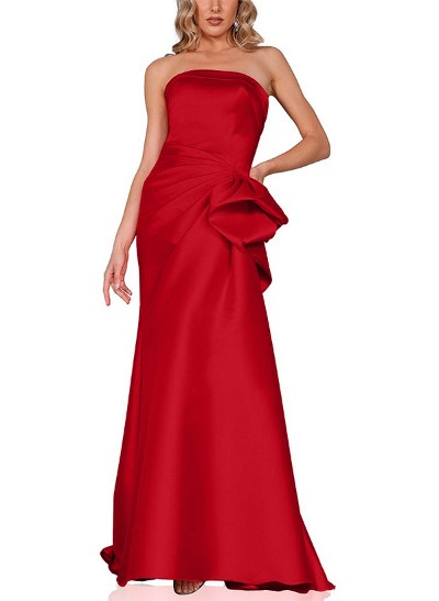 Trumpet/Mermaid Strapless Sleeveless Satin Prom Dresses With Ruffle