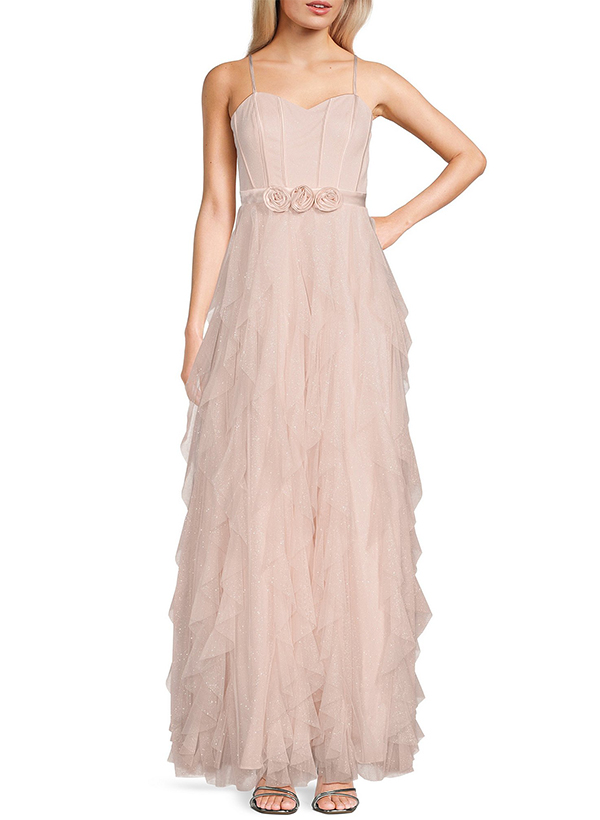 A-Line Sweetheart Sleeveless Floor-Length Tulle Prom Dresses With Flower(s)