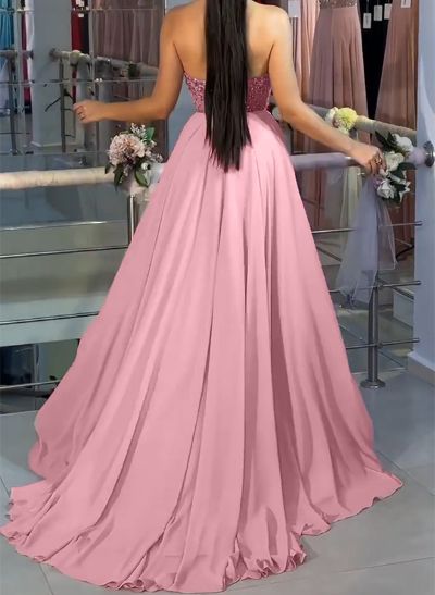 A-Line Sweetheart Sleeveless Chiffon Prom Dresses With High Split