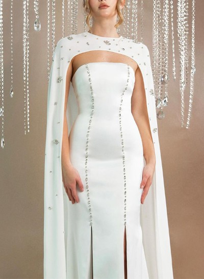 Sheath/Column Strapless Sleeveless Satin Prom Dresses With High Split
