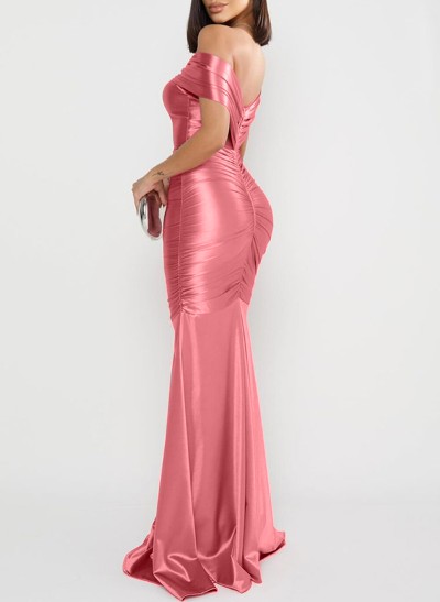 Trumpet/Mermaid Off-The-Shoulder Sleeveless Silk Like Satin Prom Dresses