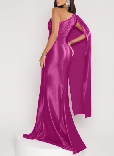 Jumpsuit/Pantsuit One-Shoulder Sleeveless Silk Like Satin Prom Dresses