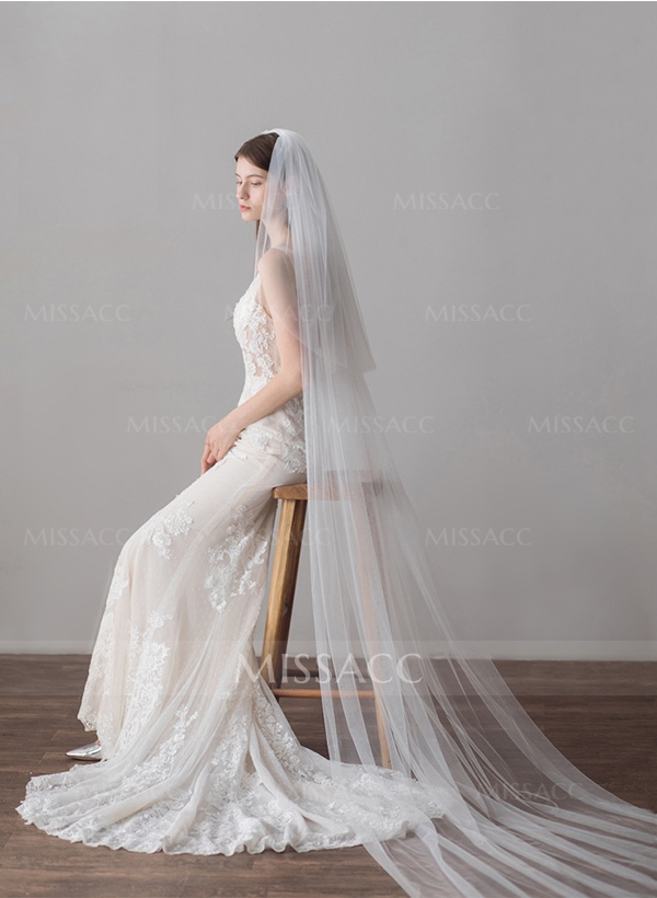 Simple Cut Edge Two-Tier Cathedral Bridal Veils