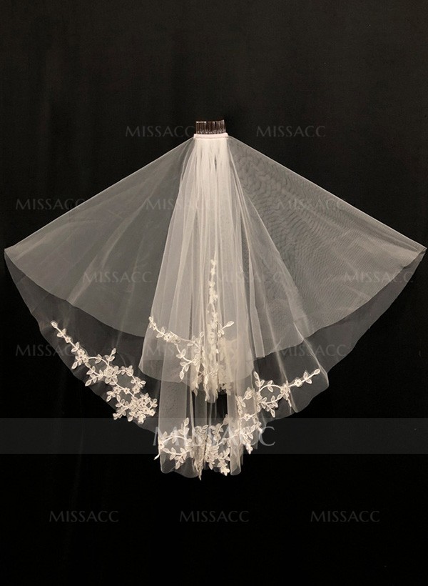 Lace Applique Edge Two-Tier Elbow Bridal Veils