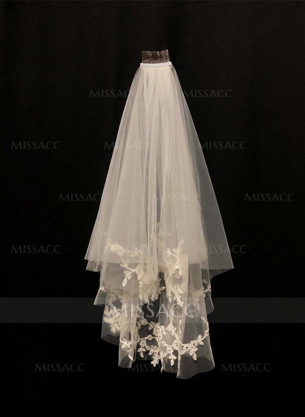 Lace Applique Edge Two-Tier Elbow Bridal Veils