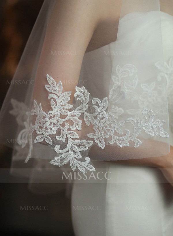 Lace Applique Edge Two-Tier Elbow Bridal Veils