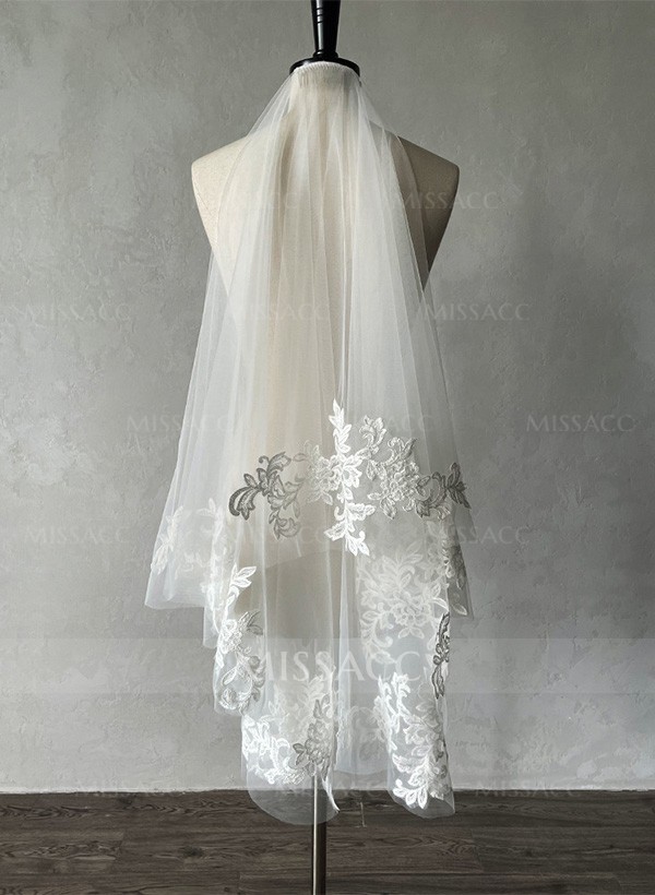 Lace Applique Edge Two-Tier Elbow Bridal Veils