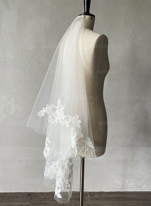 Lace Applique Edge Two-Tier Elbow Bridal Veils