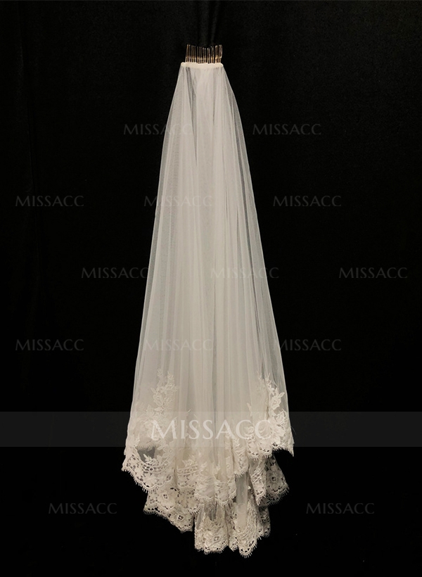 Lace Applique Edge Two-Tier Fingertip Bridal Veils