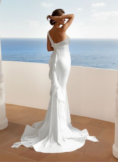 Trumpet/Mermaid One-Shoulder Sleeveless Satin Wedding Dresses