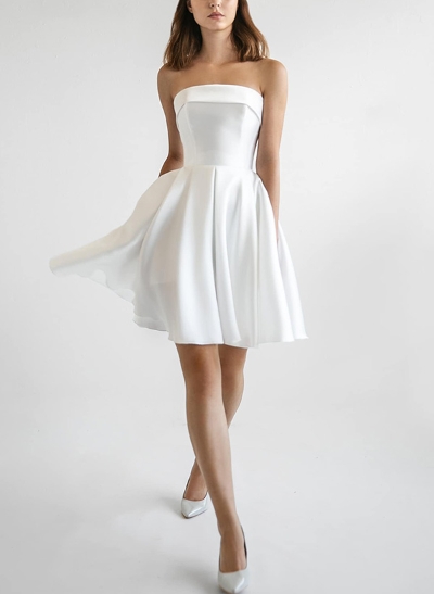A-Line Strapless Sleeveless Short/Mini Satin Wedding Dresses